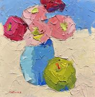 Peonies on Blue by Carol Maguire