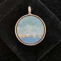 #383 Med. Circle Lighthouse/boats by Nell Mercier