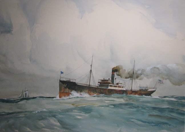 Sail and Steam, watercolor by Jim Mitchell
